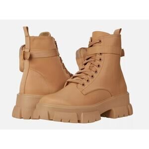 Steve Madden Thora Combat Boots 10 Tan Ankle Booties Lug Moto Brown